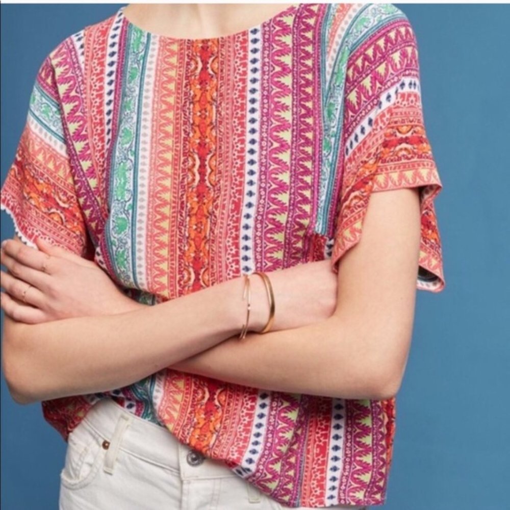 Anthropologie Maeve Milla Printed Boxy Swing Top